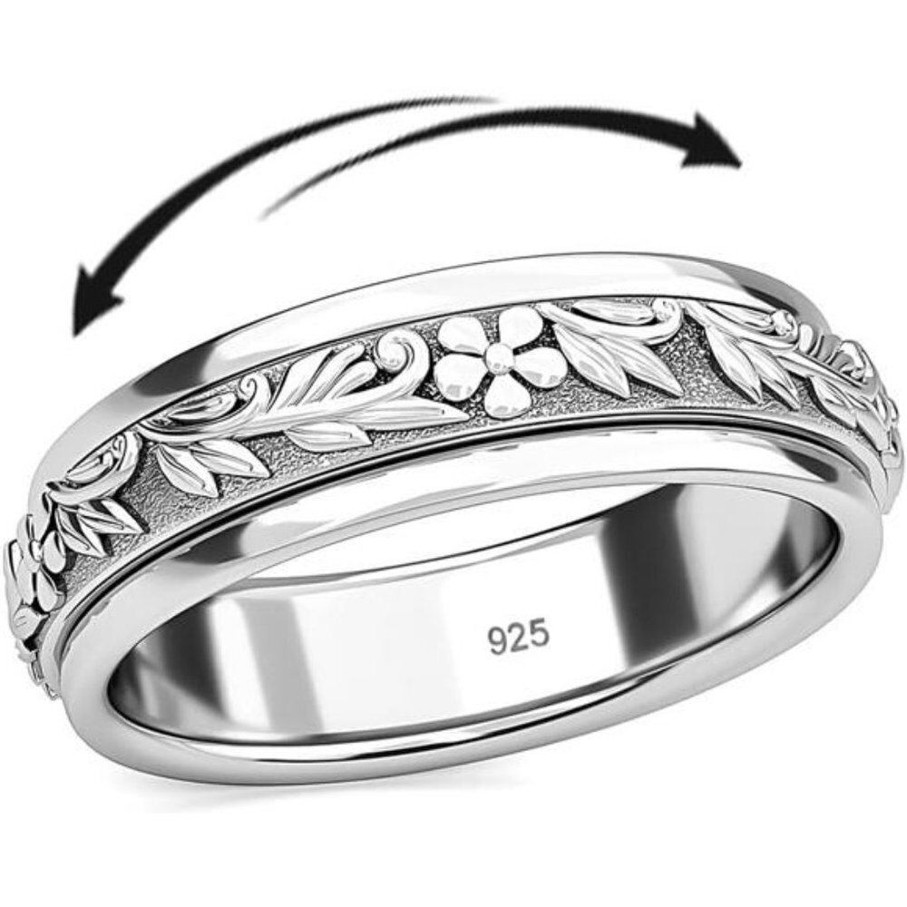 Fidget Spinner Ring Sterling Silver Moon Star